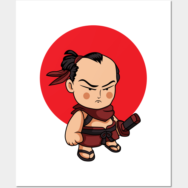 CUTE SAMURAI CARTOON Wall Art by beanbeardy